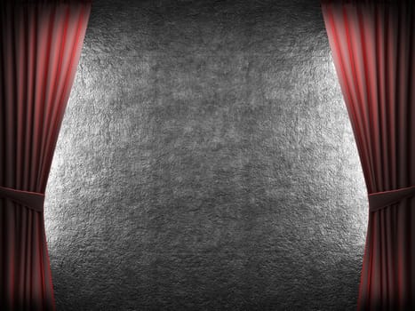 velvet curtain opening scene made in 3d