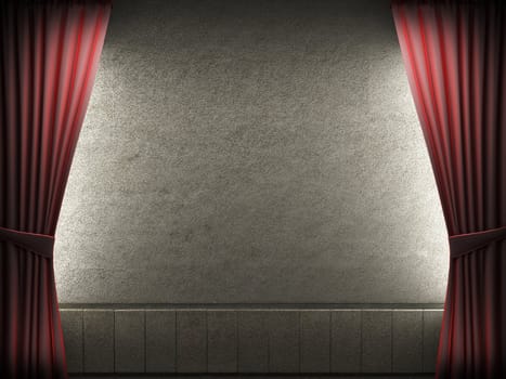 velvet curtain opening scene made in 3d