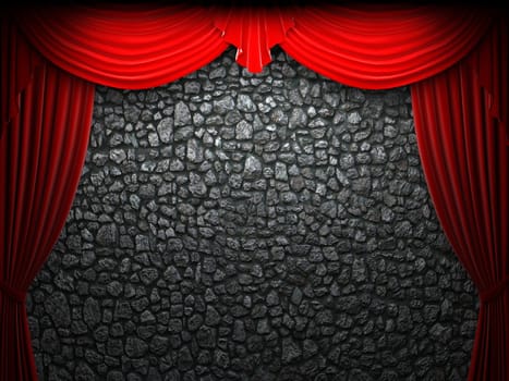 velvet curtain opening scene made in 3d