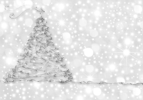 Christmas Cards, abstract silver fir on starry background