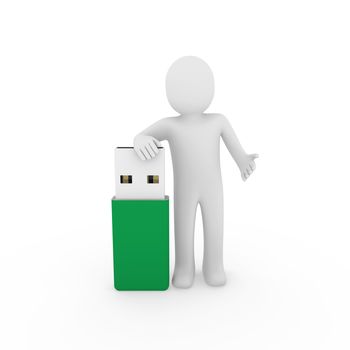 3d human man usb stick green plug memory