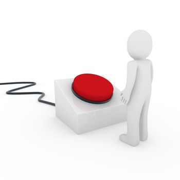 3d human man button stop start red push