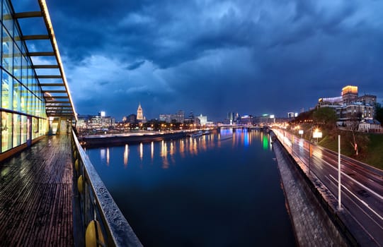 Night Moscow. Moscow River. Rostov embankment.