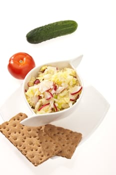 food series: fresh summer season vegetable salad and crusty bread