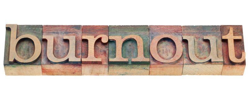 burnout - isolated word in vintage wood letterpress printing blocks
