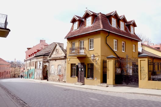 Beautiful houses of Oldtown in Vilnius distrint Uzupis.