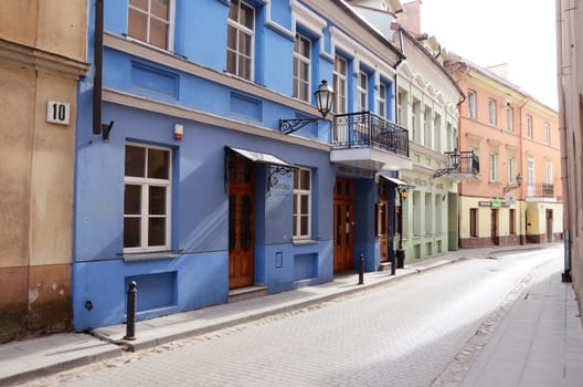 Fragment of street with buildings in Vilnius Oldtown. Unesco heritage in Lithuania.