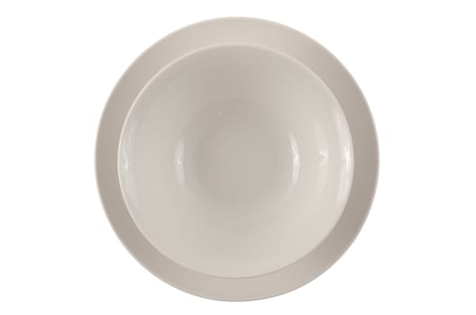Round white plate and bowl isolated on white background.