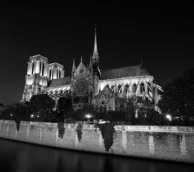 Notre dame da Paris seen from across the Seine river