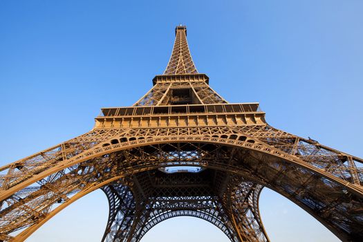 Eiffel tower photographed with wide angel from below