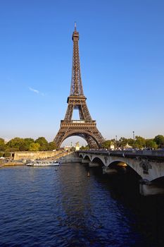 Eiffel tower seen from across the Seine river