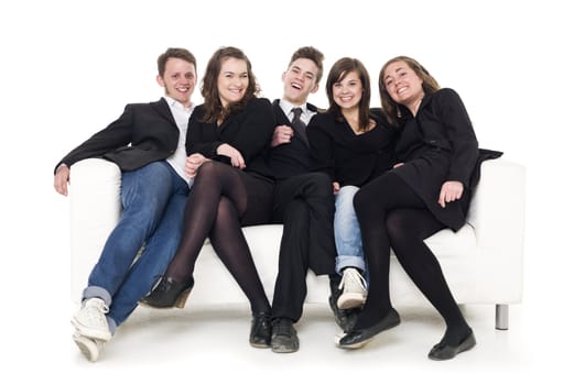 Group of people in a sofa isolated on white background