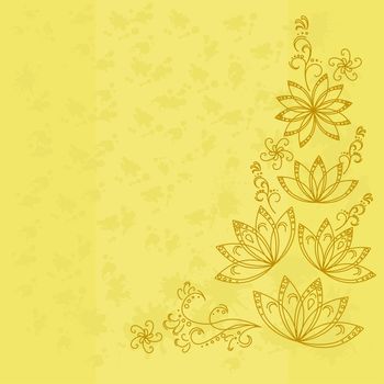 Abstract yellow vector background with graphic floral pattern