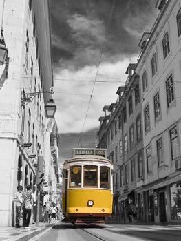 Classic tram on the streets of Lisbon in Portugal, Europe.