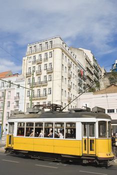 Classic tram on the streets of Lisbon in Portugal, Europe.