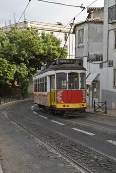 Classic tram on the streets of Lisbon in Portugal, Europe.