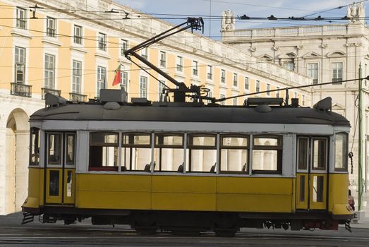 Classic tram on the streets of Lisbon in Portugal, Europe.