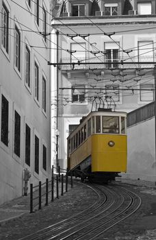 Classic tram on the streets of Lisbon in Portugal, Europe.