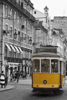 Classic tram on the streets of Lisbon in Portugal, Europe.