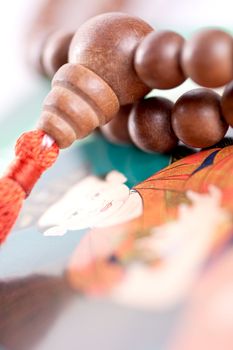 wooden beads are on the picture as a background