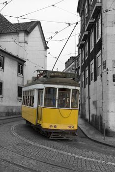 Classic tram on the streets of Lisbon in Portugal, Europe.