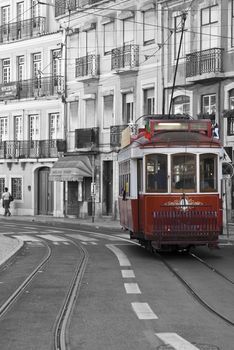 Classic tram on the streets of Lisbon in Portugal, Europe.