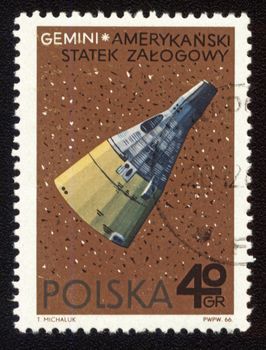 Postage stamp printed in Poland shows american spaceship Gemini