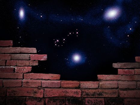 Parapet wall with beautiful stars of outerspace in darkness sky