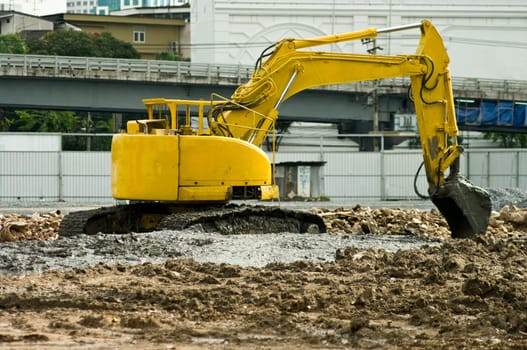 Shovel caterpillar on construction site