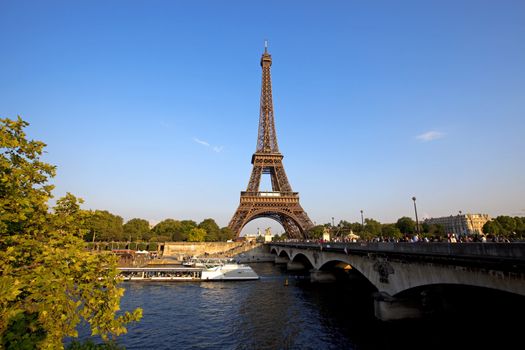 Eiffel tower seen from across the Seine river