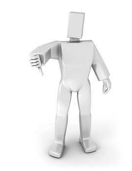 3D man with  thumb down isolate over a white background