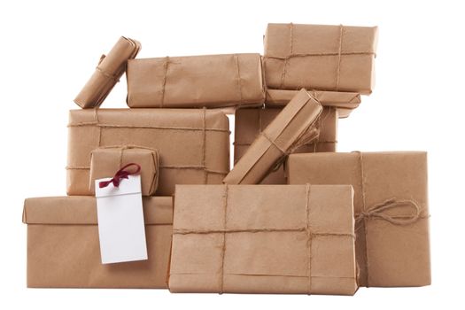 gift boxes with blank label on white background
