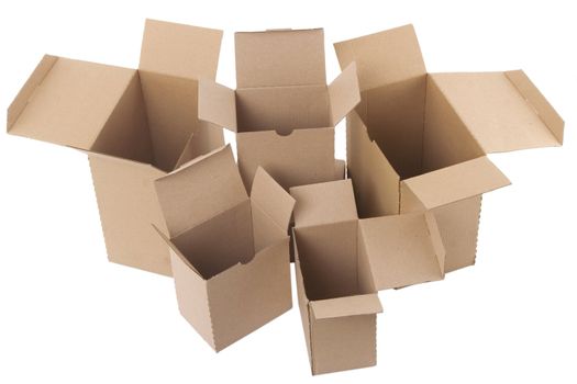 open brown cardboard boxes on white background