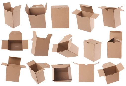 Opened and closed cardboard box isolated on white 