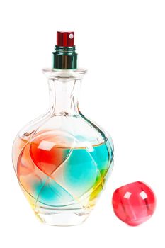 Colorful perfume bottle over white background