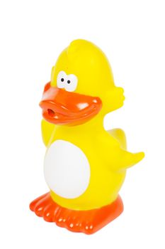 Yellow rubber duck isolated over white background