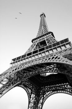 Eiffel tower photographed with wide angel from below