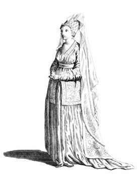 Dress of a noble lady of Syria in 1581 on engraving from the 1700s.