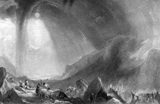 Hannibal crossing the Alps during the Second Punic War (218-202 BC) on engraving from 1862. Engraved by J.Cousen after a picture by J.M.W.Turner.