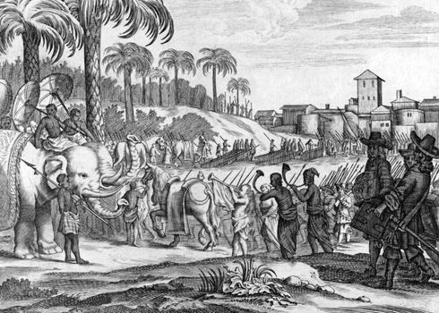 The Dutch Generals Entry into Kochi on engraving from the 1700s.