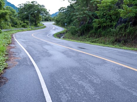 Road curves pass through the mountain and forest
