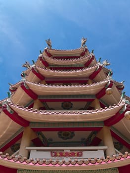Tower with a chinese style roof in City Pillar Shrine of Suphanburi, Thailand