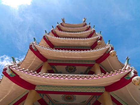 Tower with a chinese style roof in City Pillar Shrine of Suphanburi, Thailand