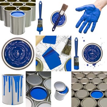 Collage of Blue painting objects
