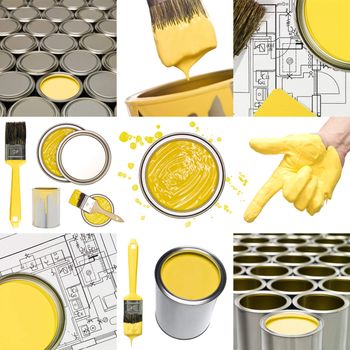 Collage of Yellow painting objects