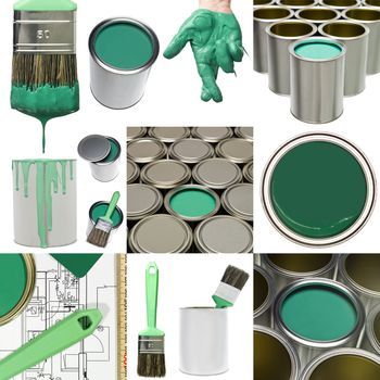 Collage of Green painting objects
