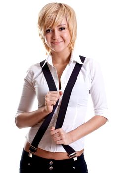 business woman in a suit on a white background