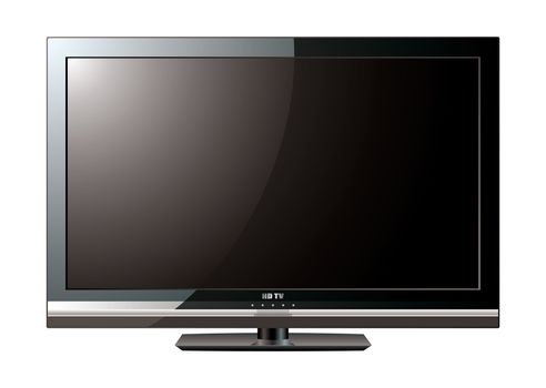 Modern black flat screen lcd television monitor with light reflection