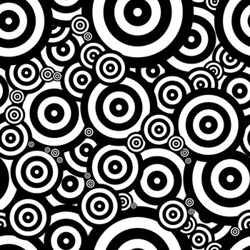 Black and white seventies inspired psychedelic retro pattern
