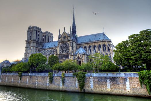 HDR photo of Notre dame da Paris seen from across the Seine river